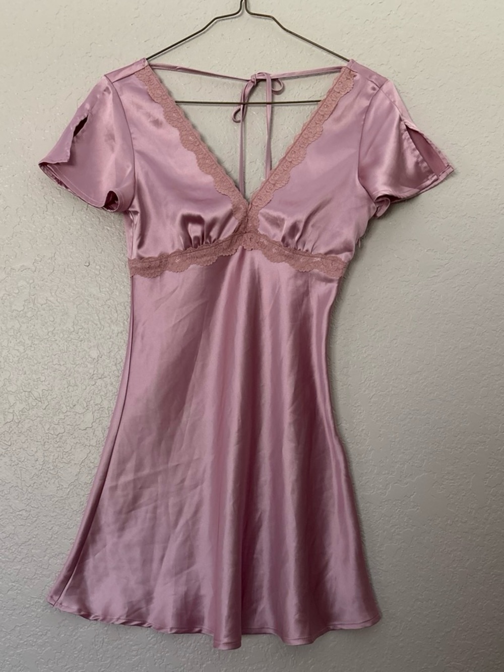 LA Hearts Satin mini dress with lace neck line